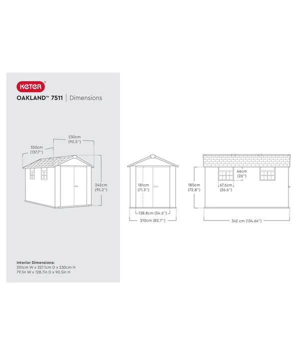 Keter Kunststoffgerätehaus Oakland 7511, Ca. B230/H242/T350 Cm 4 Keter Kunststoffgerätehaus Oakland 7511, Ca. B230/H242/T350 Cm – Bild 2
